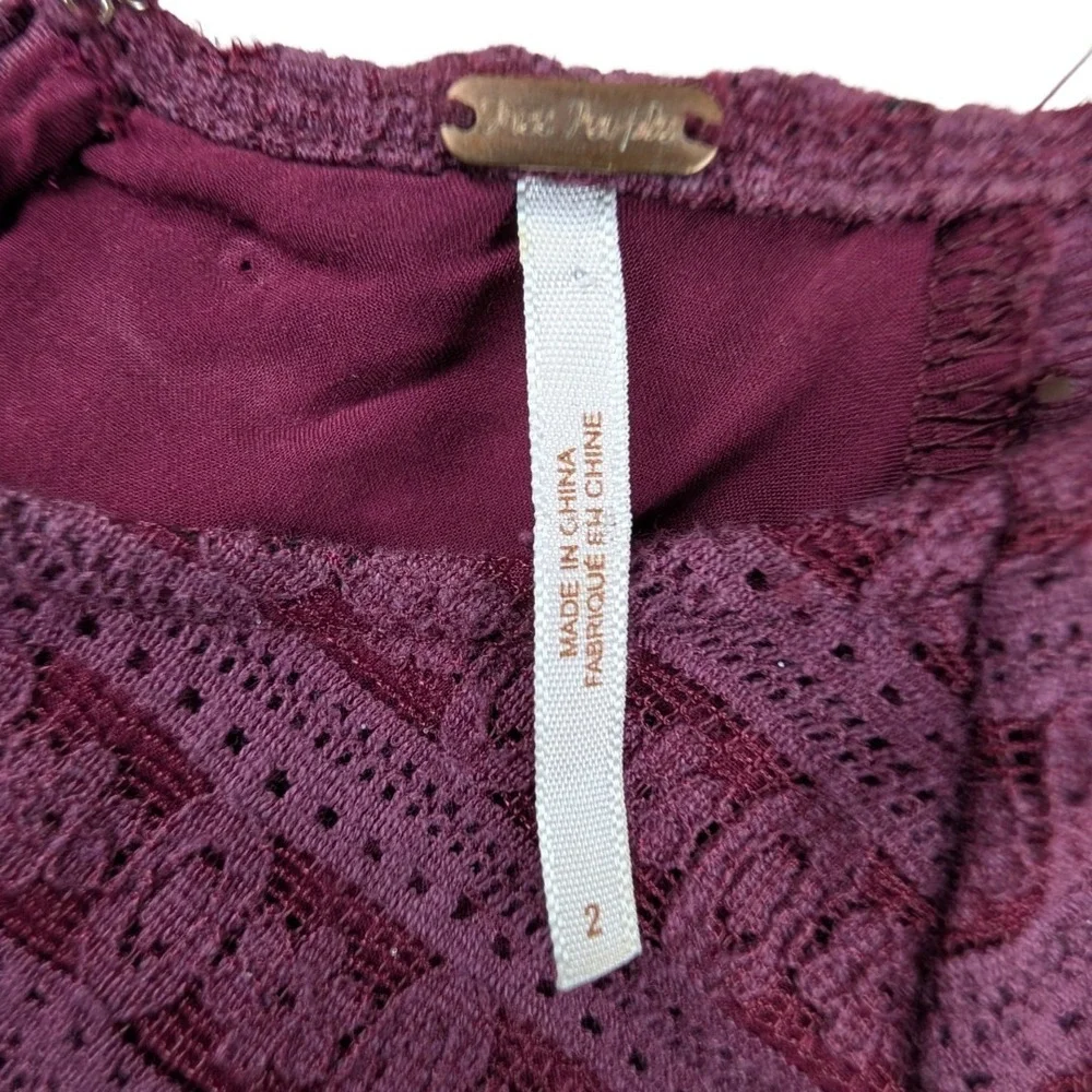Free People Burgundy Lace Mini Dress‎ Skater Dress Size 2